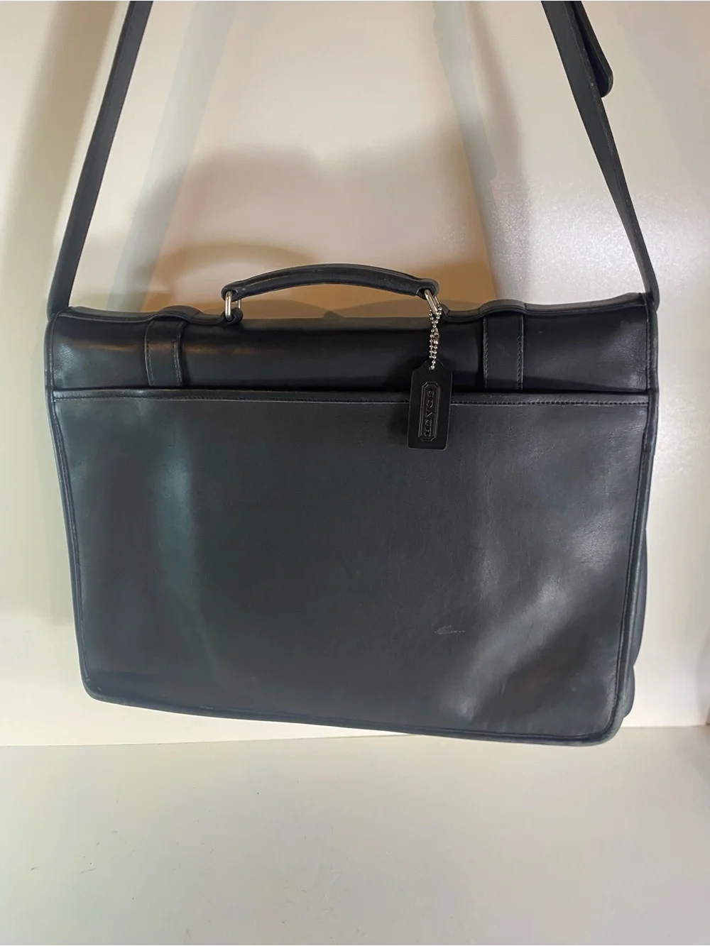 Vintage Coach Black Leather Briefcase Laptop Messenger Bag Adjustable Strap